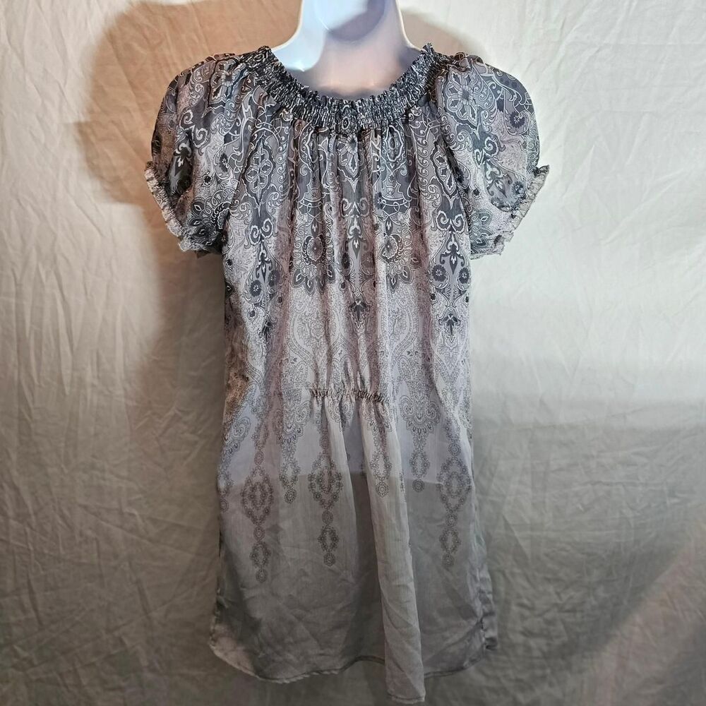vintage y2k 2000s grey whimsigoth chiffon top - Picture 3 of 6
